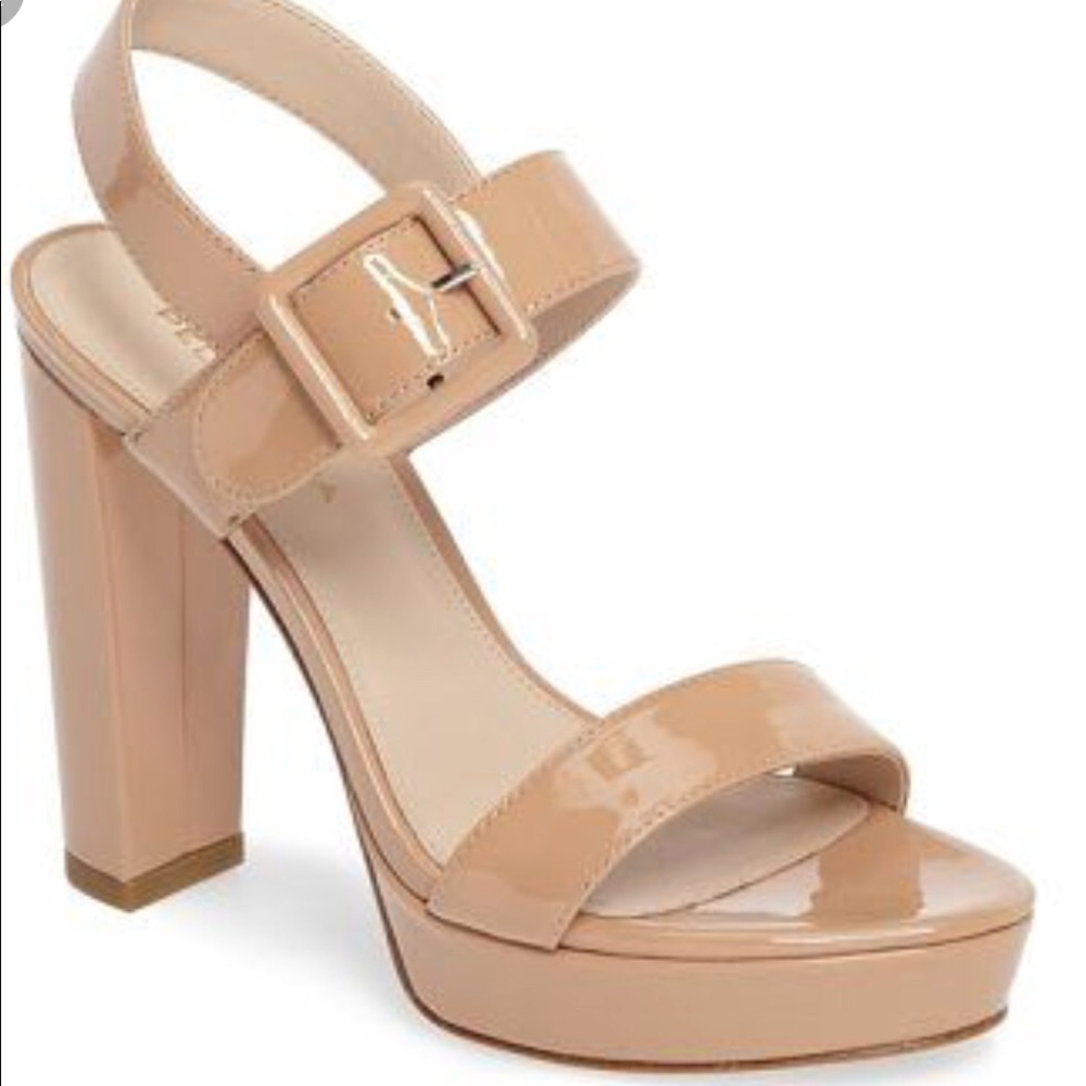 $160 Pelle Moda Beige Platform Sandal Heels 7.5M